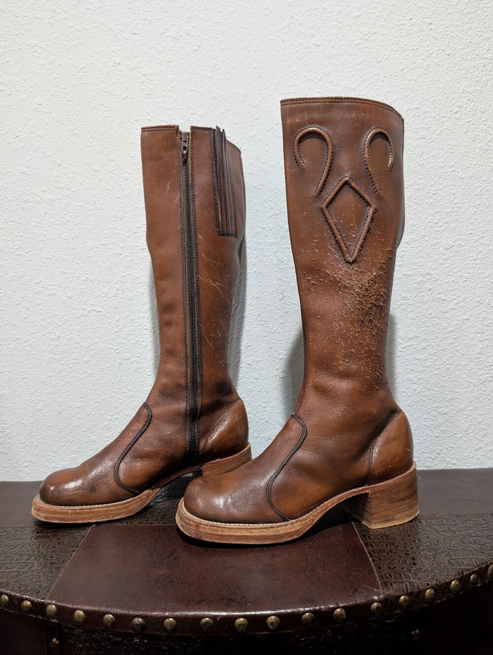 Vintage Frye Black Label Brown Leather Tall Boots Handcrafted USA Size 7B - Picture 8 of 16